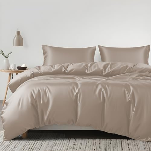 LINENWALAS Bettbezug-Set aus 100 % Bio-Eukalyptus-Tencel, 2-teilig, mit Reißverschluss und Eckbändern, weichste kühlende Luxus-Bettwäsche, perfekt für Haar und Haut (Einzelbett/Taupe)