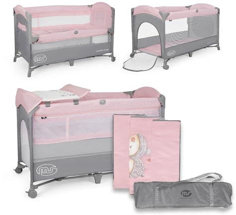 ms Innovaciones Lettino da viaggio e lettino Co-sleeping - 2 in 1 - Due livelli, fasciatoio e zanzariera di serie, pieghevole e trasportabile.