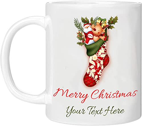 EKAM Personalised Christmas Mug, Santa Coffee Mug Cup - Custom Any Name Coffee Mug - Customised Gift on Christmas Day for Mom, Dad, Kids, Friends or Girls, 11oz Ceramic Coffee/Tea Cup (Design 01)