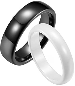 Homxi Anillo Mujer Anillos Hombre,Anillo Alianza Anillo de Ceramica 4/6MM Anillo Negro Blanco con Redondo Anillo Promesa Pareja Mujer 14(54mm) + Hombre 20(60mm)
