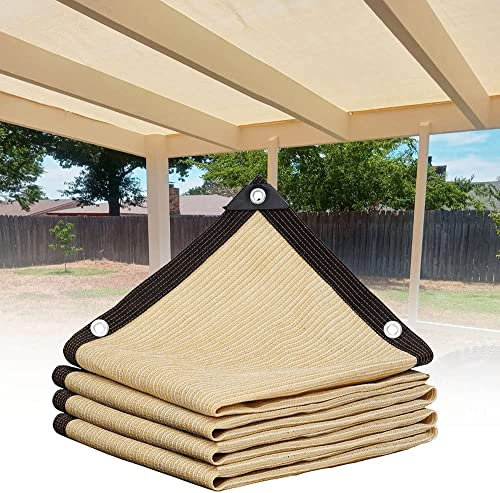 Beige 90% Toile d'ombre, 2 x 2 m, 3 x 4 m, 4 x 6 m, 5 x 5 m, 6 x 12 m, 7 x 8 m, 9 x 10 m, Tissu d'ombrage résistant aux Rayons UV, Voile d'ombrage d'ombre, Rideau de Soleil avec œillets (Taille : 5 x