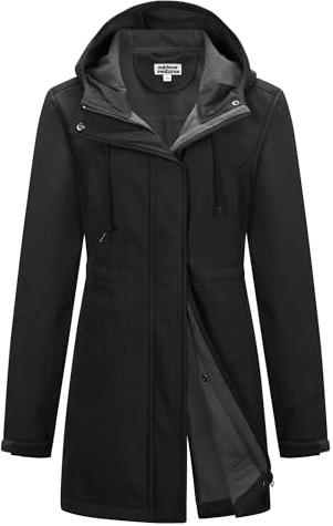 Outdoor Ventures Softshell Jacket Ladies Rain Jacket Functional Rain Coat Windbreaker Waterproof Hiking Jacket Breathable Outdoor Jacket with Hood for Spring Fall Winter Black-Plaid 3XL