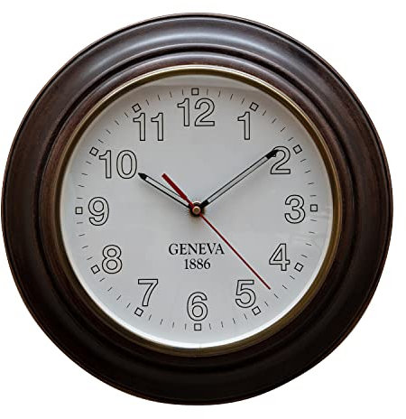 Chehoma - Orologio da parete in legno di mango scuro – con numeri arabi – Legno e vetro – Classico ed elegante design retrò – per cucina, soggiorno o camera da letto – Diametro 28,3 cm