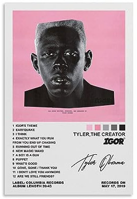 YELLOWV Tyler The Creator Igor-Albumcover Leinwand-Kunstposter und Wandkunst, Bilddruck für Modernes Familienschlafzimmer, Dekor, 30 x 45 cm