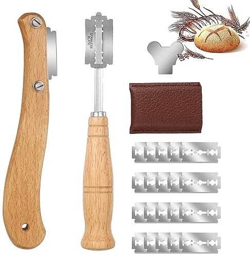 Couteau à pain lame de boulanger, outil de rasoir à pâte avec 20 lames, coupe-pain boulanger, couteau de boulanger, couteau à inciser pour couper les baguettes, couteau à pain courbé
