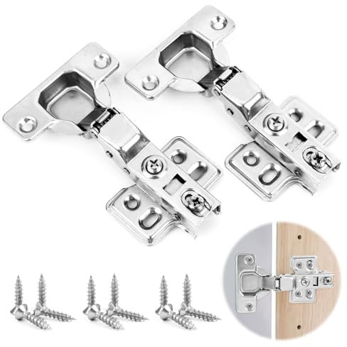 RUCUDIM Lot de 2 charnières pour portes d'armoire à 110 degrés avec amortisseur intégré et plaque de montage, charnières pliables pour armoire