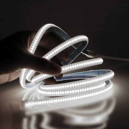 Wisada 220V COB LED Streifen 16M, 288 LEDs/m Flexible Superhell Kaltweiß CRI≥85 LED Lichtband, IP65 LED Band Lichtschlauch Leiste Kette Selbstklebend mit Stecker für Schlafzimmer, Schrankbeleuchtung