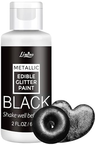 Edible Glitter Flüssig Essbarer Glitzer - 60ml Metallic Flüssiges Essbares Glitzerpulver für Kuchen, Backen, Macarons - Metallisch Lebensmittelfarbe Glitzerfarben für DIY Keksen, Fondant (Schwarz)