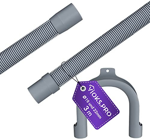 Viоks.pro Waschmaschine Ablaufschlauch Universal Flexibel 3m Ø22/19mm Gerade/Gerade mit Haltebogen - Schlauch Geschirrspüler, Ablaufschlauch Verlängerung & Waschmaschine Zubehör