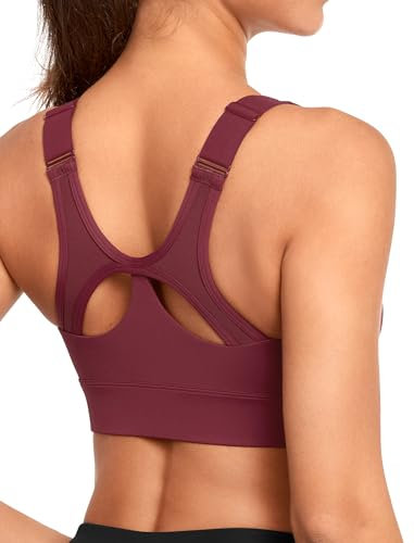 Yvette Sport BH Starker Halt Verstellbar Vorderverschluss Große Größen Fitness Lauf Bra,Rot,M
