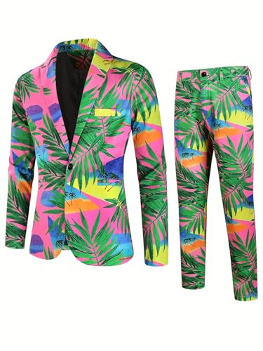 Costume d'affaires pour homme avec imprimé rose, veste de costume tendance et pantalon d'affaires formel, Rose 6, Taille M
