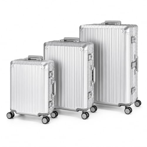 Travelhouse Tokyo Aluminium Reisekoffer 3er Set (Handgepäck 55cm, Mittlerer 65cm und Großer Koffer XL 77cm) 100% Aluminium Hartschale TSA-Schlösser 360° Rollen 4 Silent Move Doppelrollen