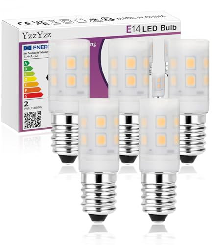 YzzYzz LED Kühlschranklampe E14-1.8W Glühbirne 25 Watt Ersatz für Kühlschrank Salzlampen, Warmweiß 2700K 245lm AC 230V 5er Set