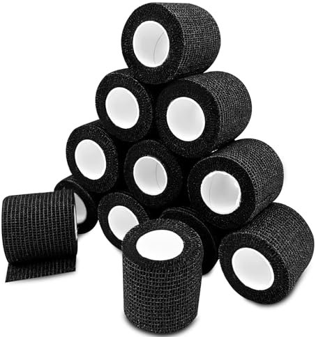 Lectorias 12 Rollen 450 cm lang Selbstklebender Verband, Elastische und Atmungsaktive, selbsthaftende Bandage, haftbandage, fixierbinde selbsthaftend für Handgelenk Schutz (5cm breit) Schwarz