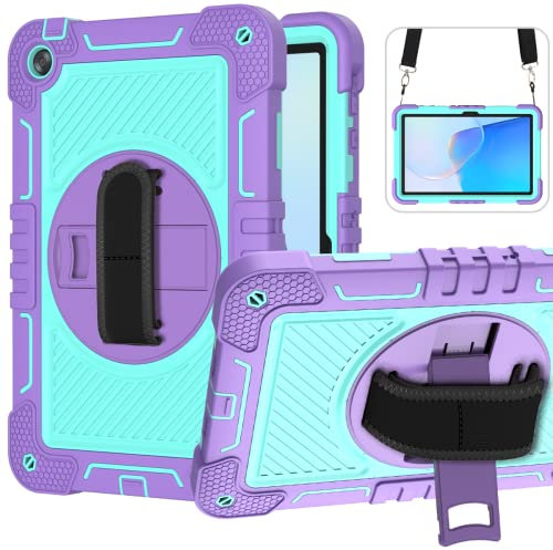 YOUULAR Funda para tablet Huawei MatePad SE de 10.4 pulgadas, a prueba de golpes, con soporte giratorio de 360° y correa de muñeca, correa para el hombro, morado y verde menta