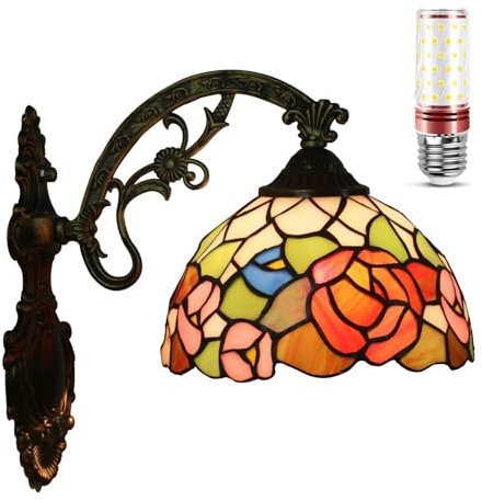 Uziqueif Tiffany Style Wandlampe Innen Vintage Wandleuchte Flurlampe Wand Belechtung für Schlafzimmer Korridor Wohnzimmer Treppe Flur, Handcraft Glasmalerei Lampenschirm, Flower c