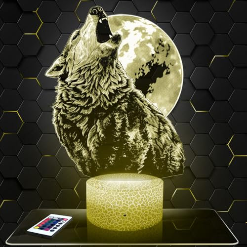 Nachttischlampe Wolf Mond Dekoration Sammlung Wolf Mond Tier Kinder Natur Realistischer Raubtier Rudel Heulen Jagd Wildnis Wald Legende Werwolf Geschenkidee für Männer Frauen Objekt Wolf Mond TOP