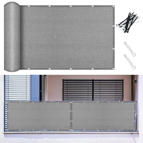 Sonnensegel Atmungsaktiv Rechteckig mit Ösen 380 x 500 cm, HDPE Wetterbeständig Atmungsaktiv, Sonnensegel Rechteckig Sonnenschutz, Sonnensegel Beschattung, für Garten Balkon, Hellgrau