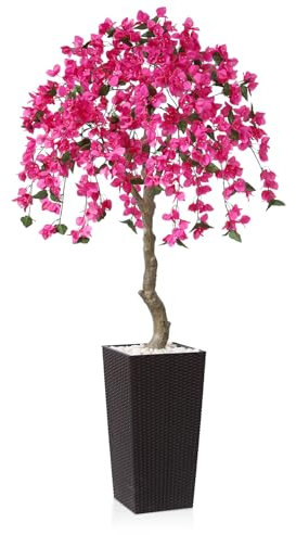 Kazeila Large Artificial Bougainvillea Tree,180cm Fake Silk Flower Plants,UV Resistant Rated Artificial Plants,Tall Faux Plastic Tree with Brown Planter for Home Living Room Decor(1Pack)
