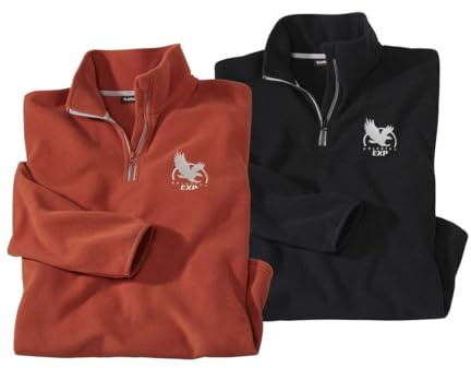 ATLAS FOR MEN - Lot de 2 Pulls Polaires Homme - Ultra Léger et Chaud - Pull Zippé Col Montant - Idéal Hiver/Voyage/Randonnée - Lavable en Machine - Pulls Polaire Homme - Disponible en Grandes Tailles