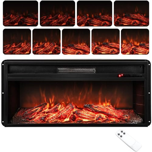 GiantexUK Recessed Electric Fireplace, 1500W/1800W/2000W Freestanding Fire Heater with 1/3/7 Flame Color, 3/4/5/9 Brightness, Thermostat, Timer & Remote Control (900W/1800W, 36’’/91cm)