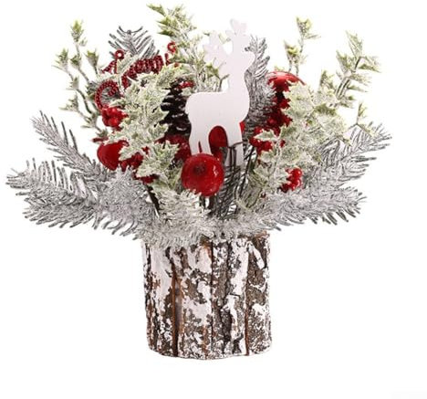 Zeroupshop Mini plante de Noël en pot - 30 x 35 cm - Décoration de sapin de Noël réaliste - Plante de bureau artificielle - Centre de table - Arbre en pot (rouge)