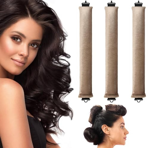 Heatless Curls 3 stück, Heatless Blowout, Lockenwickler Zum Schlafen, Locken Ohne Hitze, Overnight Blowout, Heatless Blowout Rods with Hooks, Heatless Lockenstab für Alle Haartypen (Khaki, M)