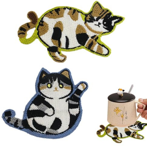 EIHI Sous-verres en Chat, 2 pièces, Bronze, Coton, Polyester, Résistants aux taches et à la chaleur, Antidérapants, Multifonctionnels