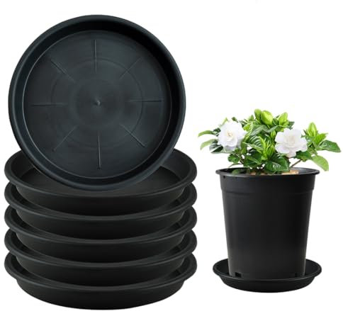 June tech 5 Pcs Black Plant Pot Saucers, Plastic Round Plant Pot Saucers Large, Flower Pot Drip Trays for Indoor and Outdoor Plants - Black (25 * 20cm)