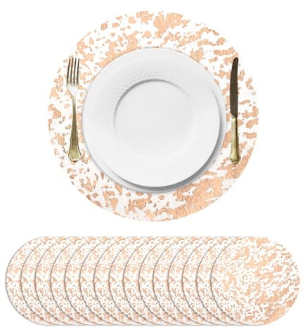 sourcing map Lot de 16 sets de table ronds jetables en maille fine avec paillettes métalliques - Pour fête, mariage, Noël, Thanksgiving - Or rose - 33 cm