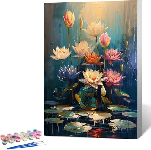 Malen Nach Zahlen Erwachsene Blume Malen Nach Zahlen mit Rahmen Malen Nach Zahlen Klein 30x40 cm Paint by Numbers Adult mit Pinseln und Acrylfarben Bastelset Geschenke und Home Haus Deko (Lotus) N-Y