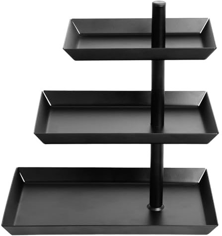 Polegas 3 Tier Cake Stand, Black Snack Stand with Adjustable Angle, Fruit Tier for Entertaining and Parties, Stainless Steel Serving Tray for Desserts, Cakes, Pastries, Biscuits, Fruit - Reusable