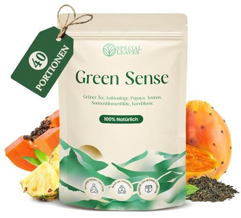 Special Leaves Green Sense Grüner Tee, 75g loser Früchtetee mit Guave, Ananas und Melone, Fruchtige Mischung mit Grüntee und Blüten, Erfrischender Genuss für Heißen oder Kalten Tee