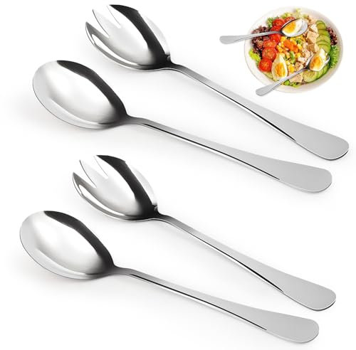 Lot de 4 Couverts à Salade, 20cm Cuillère à Salade et Fourchette à Salade, Serveurs à Salade, Couvert à Salade en Acier Inoxydable, Couverts à Salade Inox Convient pour la Cuisine Salle à Manger Fête