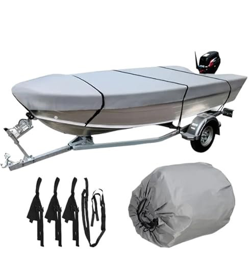 MMYUAK Bootspersenning 3,5–4,5 m grau Trailerable Heavy Duty Open Boot Cover Ski wasserdicht 210D V-Rumpf Boot Cover(510x250cm)