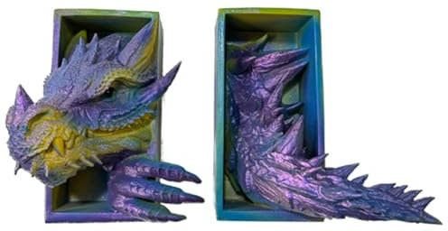 Lot de 2 serre-livres en forme de dragon 3D qui se détachent de étagère pour décoration fantaisie entre livres ou au bout d'une étagère