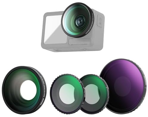 NEEWER 4 in 1 ND Filter & Lens Accessories Kit Compatible with DJI Osmo Action 5 Pro/4, Variable ND8-32 + CPL + Black Mist Diffusion 1/4 + 185° Wide Angle Lens, Screw On, HD Optical Glass, FL-53