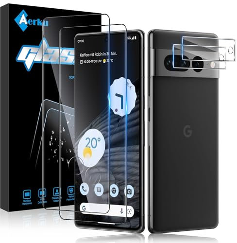Aerku Schutzfolie für Google Pixel 7 Pro 5G für Panzerglas, 2 Stück 3D Schutzglas und 2 Stück Kameraschutz, Ultra-klar Folie, 9H Härte Anti-Bläschen Anti-Kratzen Displayschutz