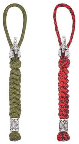 HOBBIESAY 2PCS EDC Knife Parachute Lanyards Tactical Knife Paracord Ropes Skull Paracord Pocket Lanyard Red and Green Braid Parachute Lanyards for Attachment Gadget