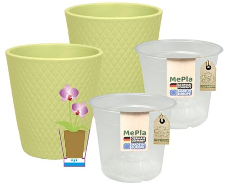 MePla - 2 Stück - Orchideenübertopf Harlekin ø 14 Pistazie Pflanztopf Orchidee ø 12, hochwertiges Wohnambiente