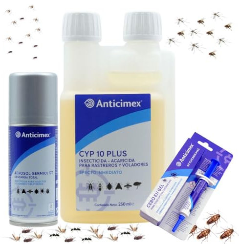 ANTICIMEX | Pack Antiplagas 3 en 1 | Insecticida Concentrado Cipergen + Gel Cucarachas + Bomba Descarga Total | Elimina Mosquitos, Cucarachas, Chinches, Arañas y Más | Uso Interior y Exterior