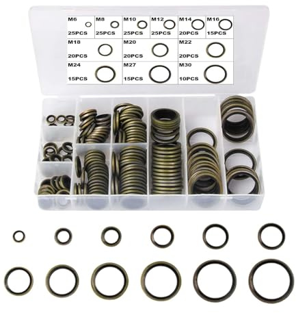 LNGJIN 235 Teile Gummi O'Ring Set, 12 Größen, Ölring Ablassschraube Dichtung, Bonded Seals Dichtring, Hydraulik Dichtringe Set, Unterlegscheiben Dichtung, Dichtungsringe Set, Autoreparatur