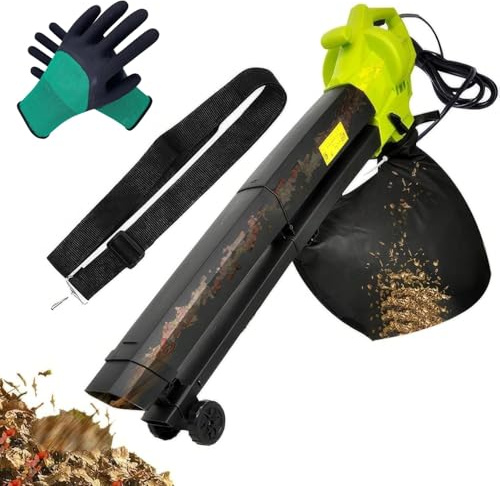 Laubbläser Vakuum Aktenvernichter Combo mit Auffangsack, Rädern und verstellbarem Kabel für effiziente Rasen- und Gartenpflege