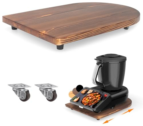 Bambus Gleitbrett für Thermomix TM7 – Mit 360° Rollen + Rutschfest Gummifüße des Schnelles Bewegen/Sicheren Stand, Die Arbeitsplatte Nicht Zerkratzen, Zubehör für Thermomix TM7(Braun)