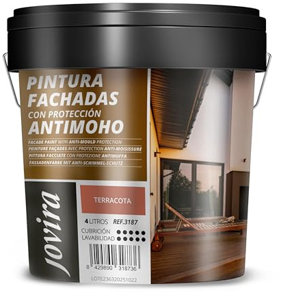 JOVIRA PINTURAS PINTURA FACHADAS ANTIMOHO. Repelente al agua, impermeable y anti fisuras. (4 Litros, Terracota)