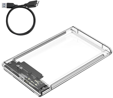 Clear External Hard Drive Case 2.5 SSD Enclosure, USB 3.0 to SATA External Hard Drive Case Tool-Free Design, Includes USB Cable and LED Indicator