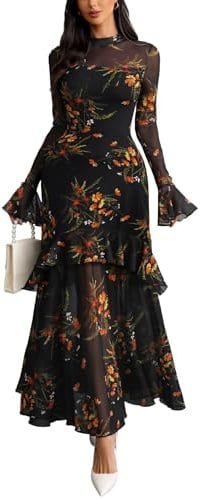 GothDark Womens Long Sleeve Bodycon Evening Winter Wedding Guest Maxi Dress