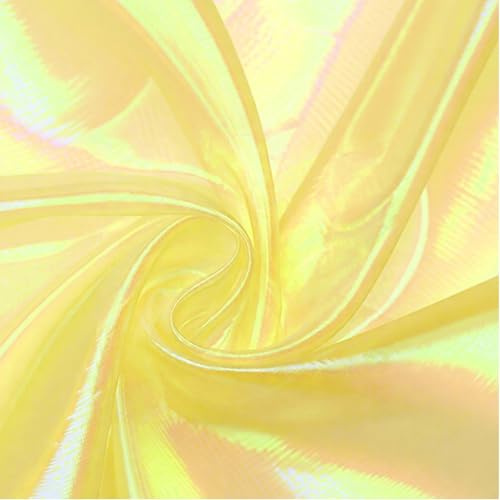 LUPATDY Organza Stoff 500 x150 cm, Stoffe zum Nähen Meterware, Schillerndes Organza Tuch Magisch Glänzendes Stoff für Hochzeit Dekor, Tischdecken, Bühnenshow, Gardine Vorhänge (Gelb)