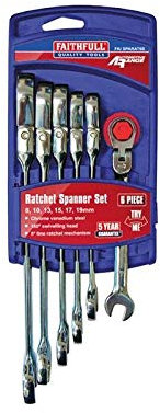 Faithfull FAISPARAT6S Flex Head Ratchet Combination Spanner Set (Pack of 6)