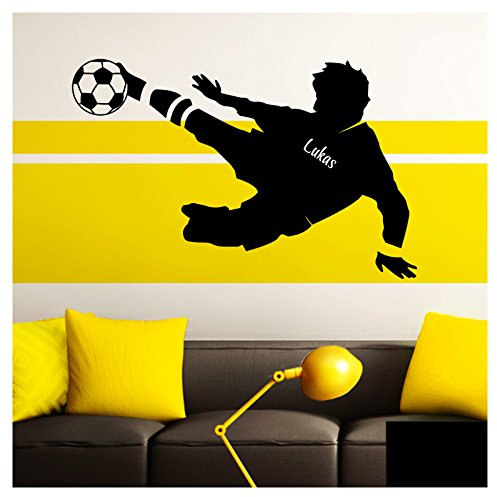 Grandora Wandtattoo Fußballspieler Wunschname I schwarz (BxH) 58 x 37 cm I Fußball Kinderzimmer Wohnzimmer Sticker Aufkleber Wandaufkleber Wandsticker W5035